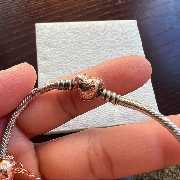 Pandora Rose Gold Pave Heart Clasp Bracelet with Fantasy Rose Gold Theme Charms - Picture 10 of 11
